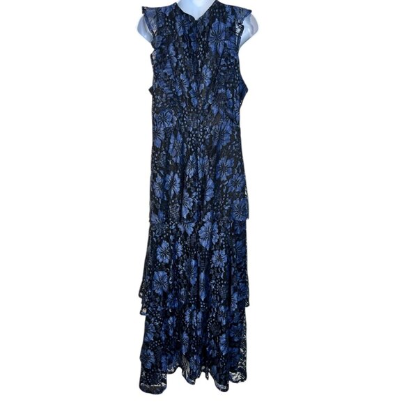 NWT Lulus Molinetto Navy Blue Lace Ruffled Tiered Sleeveless Maxi Dress XL - Picture 11 of 13